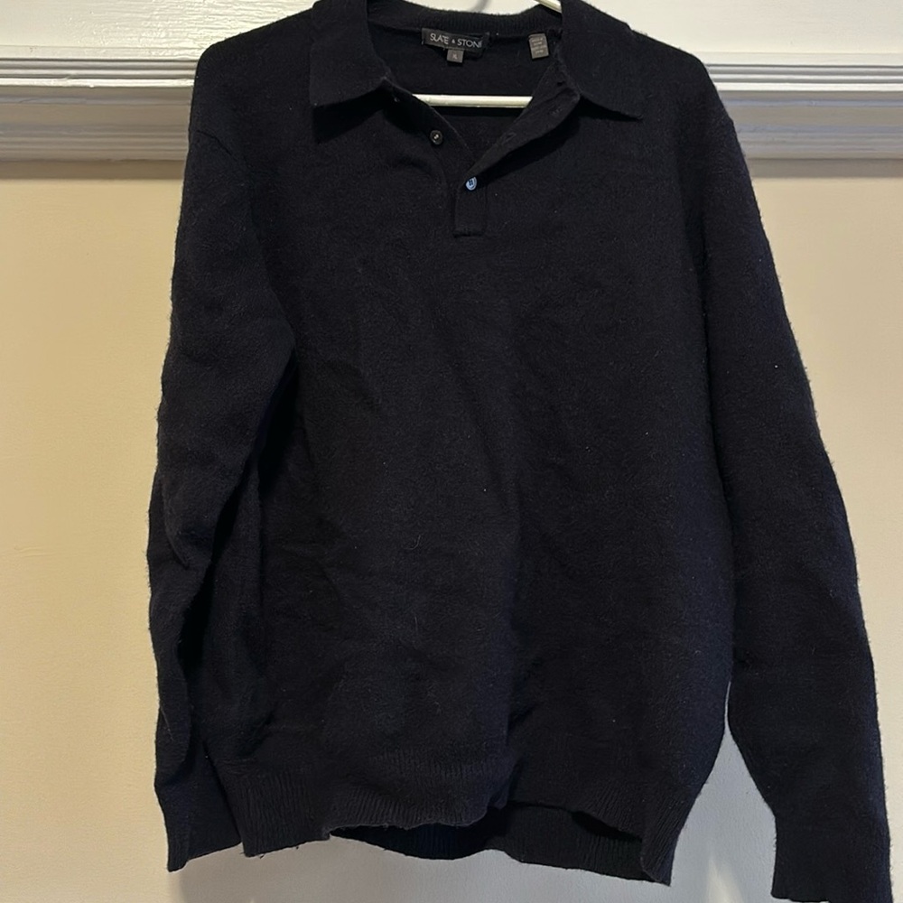 Slate and stone Navy blue polo wool sweater
